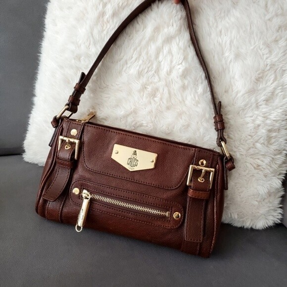 Marc Cross Vintage Brown Leather Pocketbook Mini Shoulder Bag